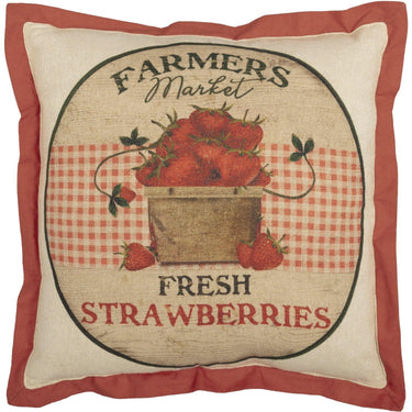 Farmer's Market Fresh Strawberries Pillow 12x12 VHC Brands - The Fox Decor